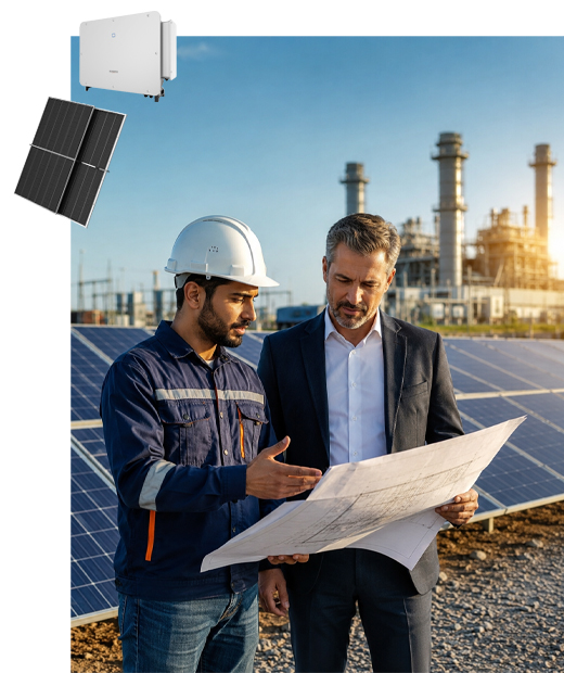 Technical consulting and engineering studies for industrial solar power plants, including solar panels, inverters, and energy storage systems (ESS).